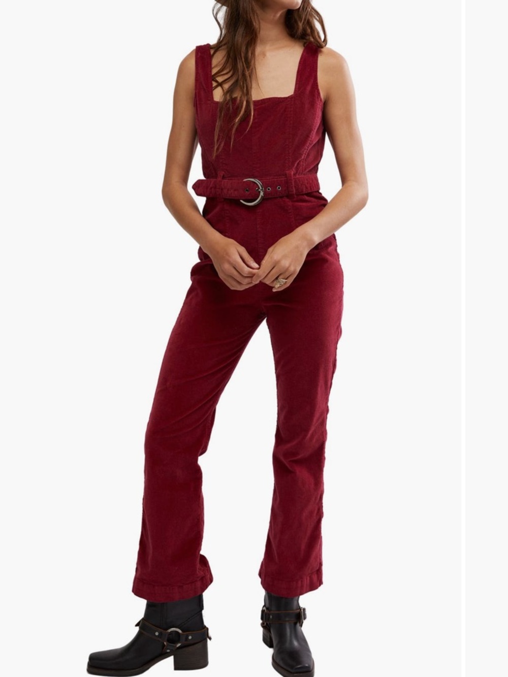 NWT Free People Holly Berry Party Starter Belted Velvet Western Jumpsuit Size 8